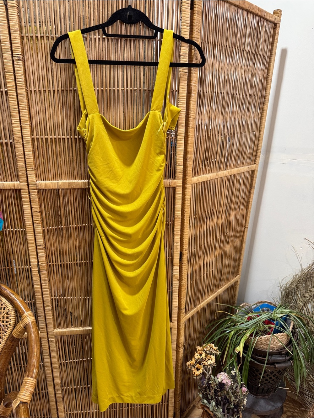 Zara Mustard Yellow Draped Midi Dress